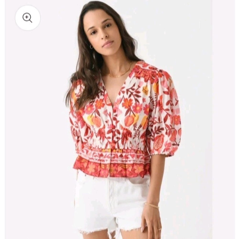 FARM Rio Red and Orange Floral Blouse